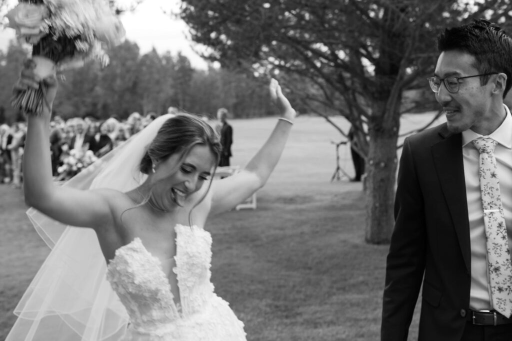 bride celebrates wedding teton pines country club