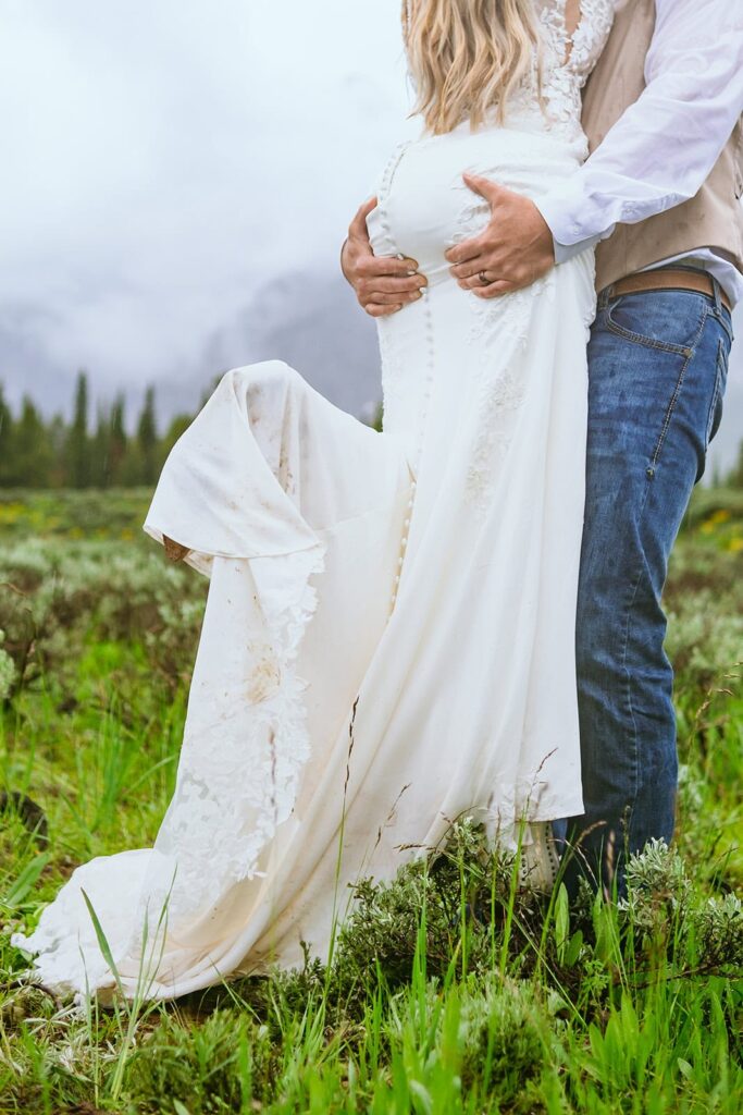 bride dress grand teton wedding portraits