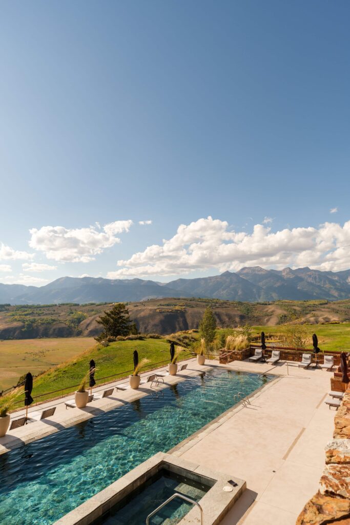 pool view at Amangani overlooking Jackson Hole