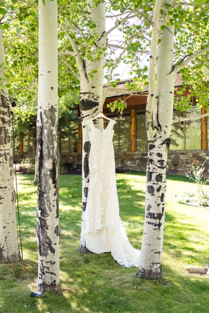 Wedding dress displayed on Amangani property