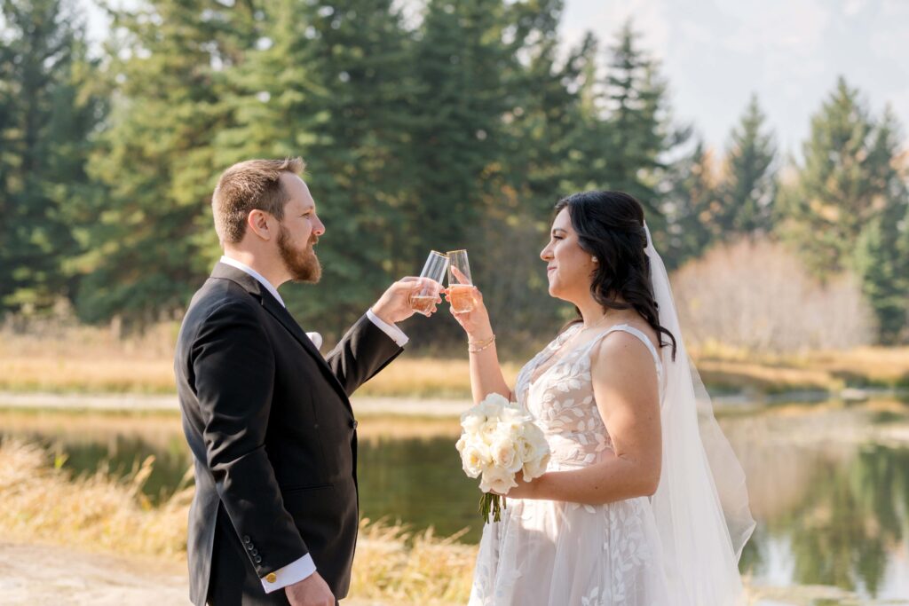 bride and groom cheers after getting married