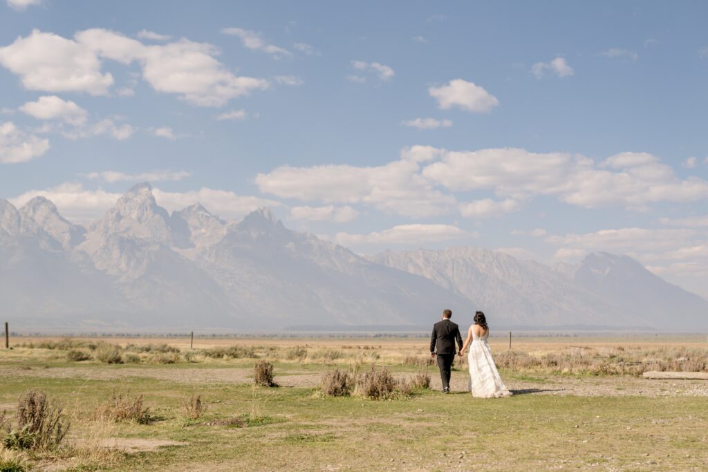 Bride and Groom at Mormon row, Grand Teton National Park