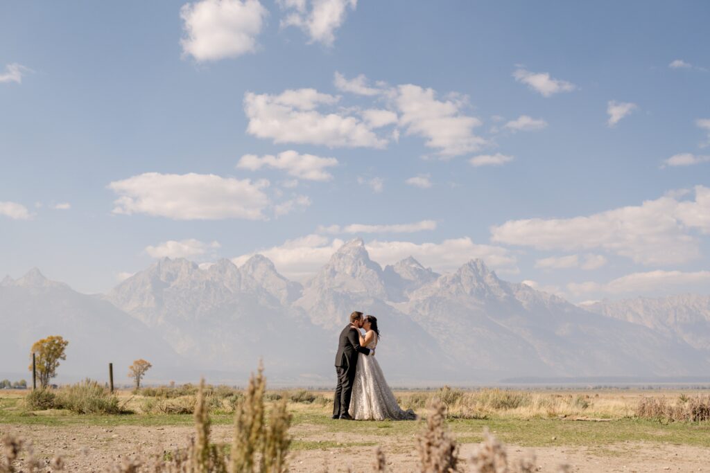 Bride and Groom at Mormon row, Grand Teton National Park