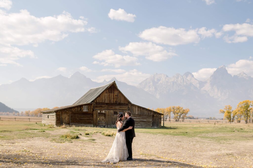 Bride and Groom at Mormon row, Grand Teton National Park