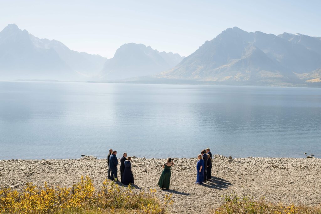 wedding ceremony at colter bay swim beach in grand teton national park