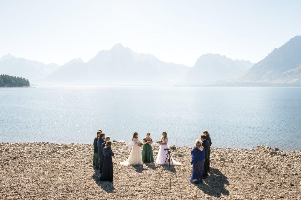 wedding ceremony at colter bay swim beach in grand teton national park