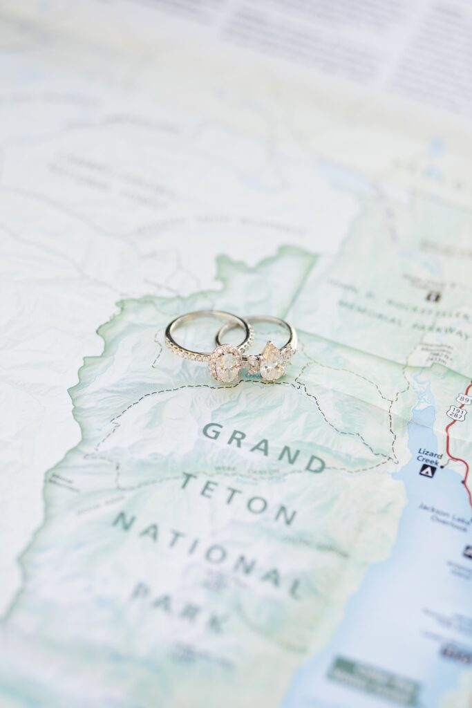 wedding rings with grand teton national park map