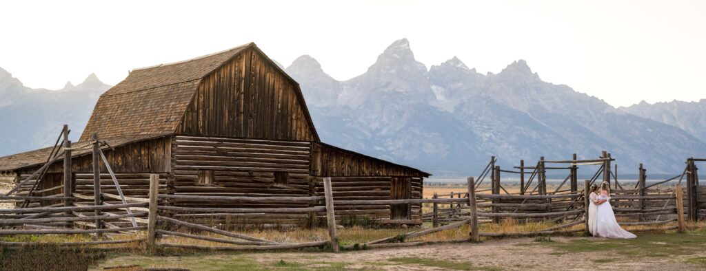 two brides with mormon row barn in grand teton national park