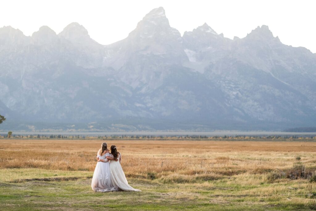 two brides with mormon row in grand teton national park