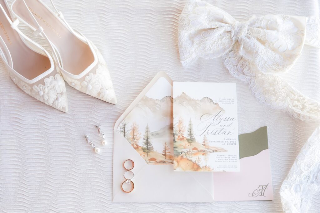flat lay of wedding details at a jackson hole wedding
